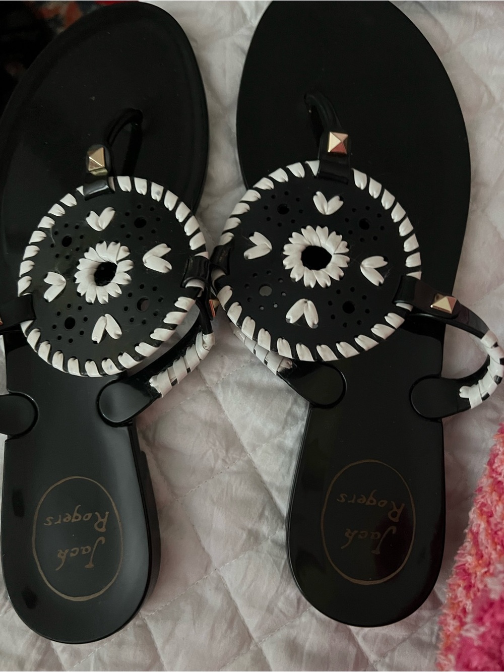 Jack Rogers Black & White Logo Sandals